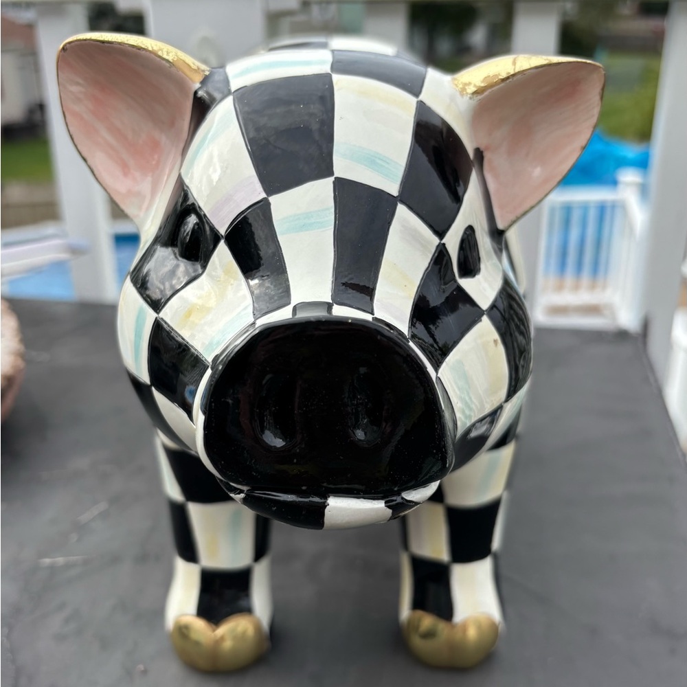 Mackenzie Childs Courtly Check Pig with Gold Details